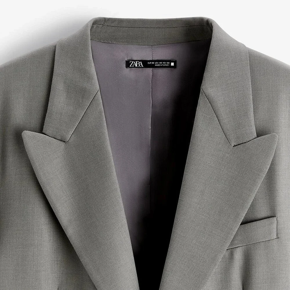 Zara Textured Suit Blazer Olive Green